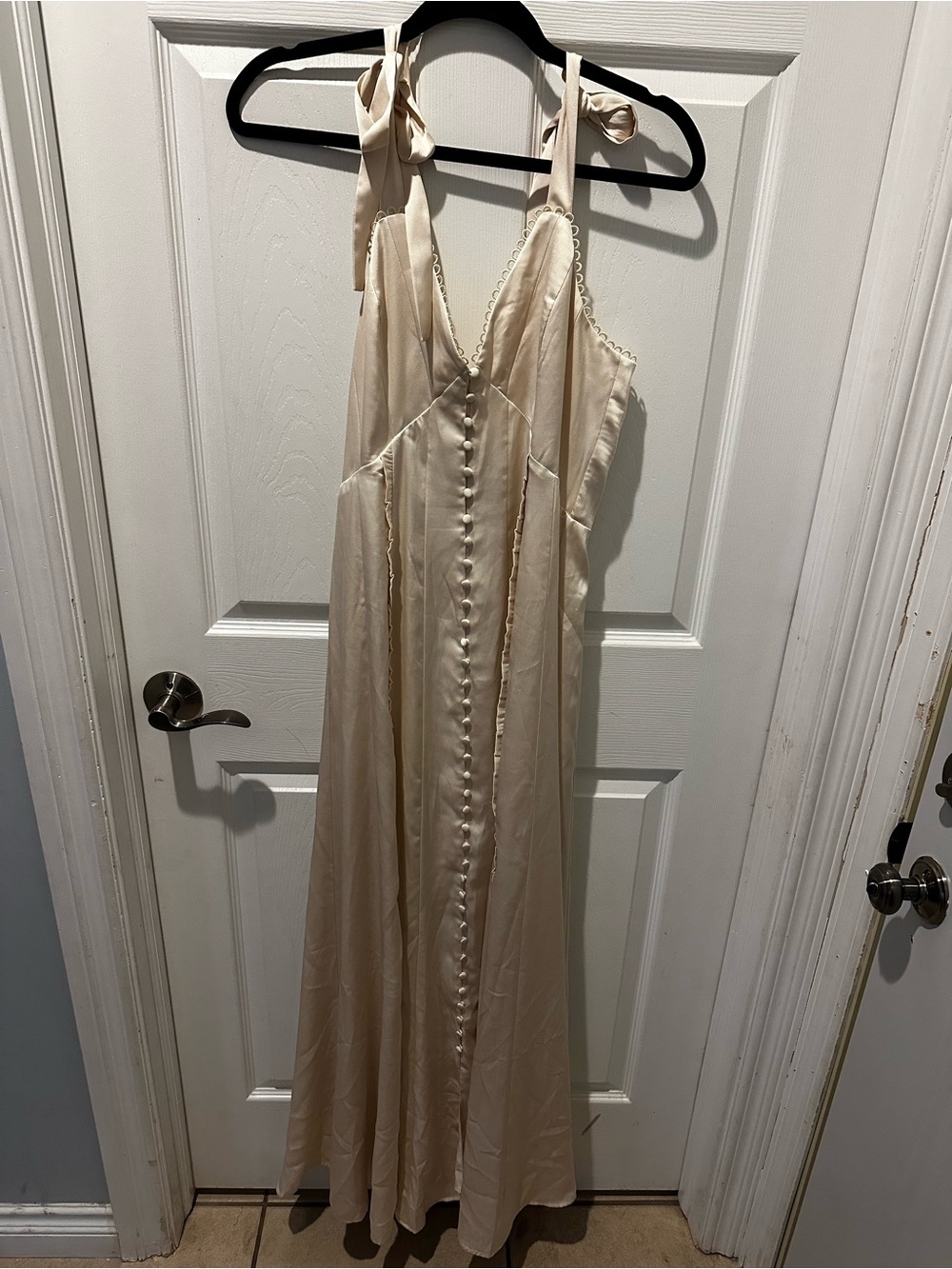 Altar’d State Ivory Satin Maxi Dress Medium Tie Strap Corset Back Bridal